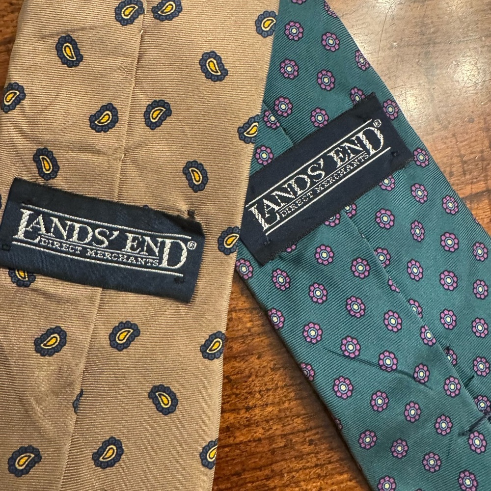 100% Silk Lands' End Patterned Paisley and Floral Ties Set of 2